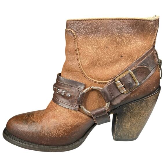Freebird By Steven Phlow Brown Distressed Harness Western Ankle Boot Size US 6 - Picture 2 of 12